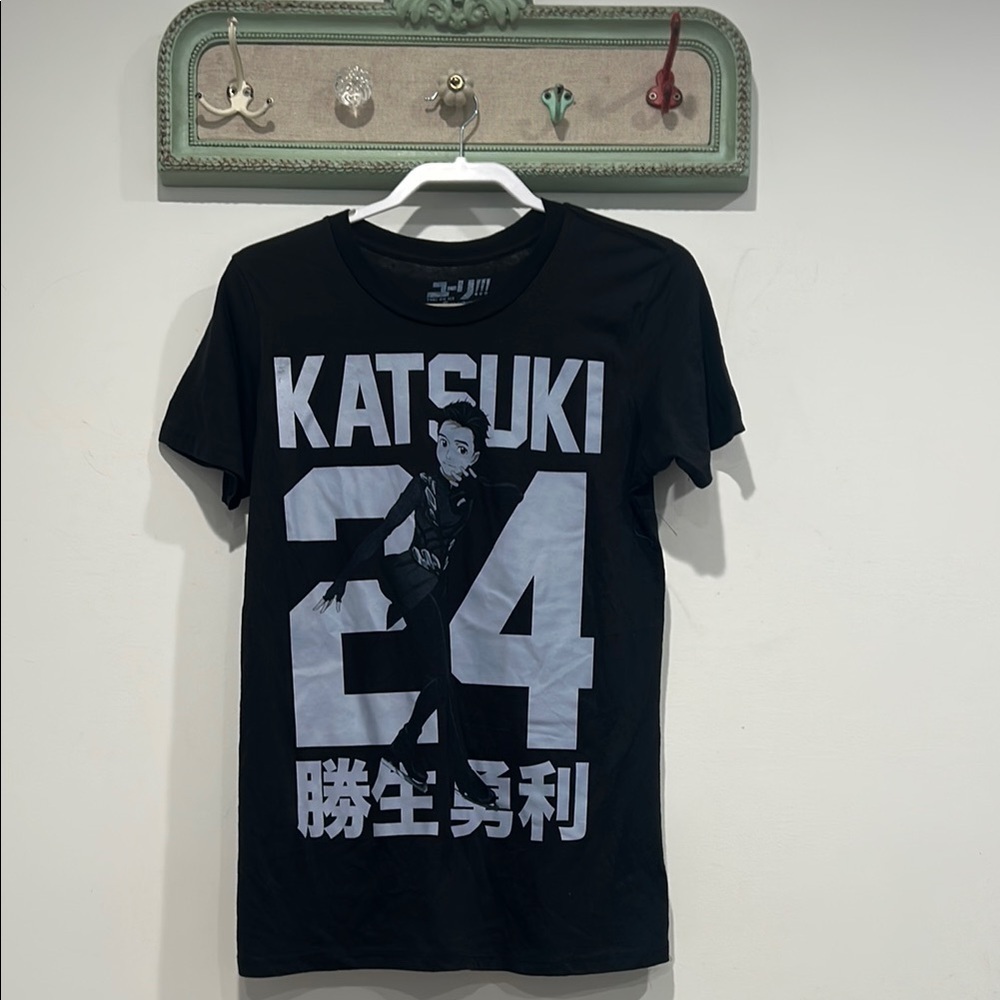Yuri!!! On Ice Katsuki 24 Girls T-Shirt Black Graphic T-Shirt NWOT size XL
